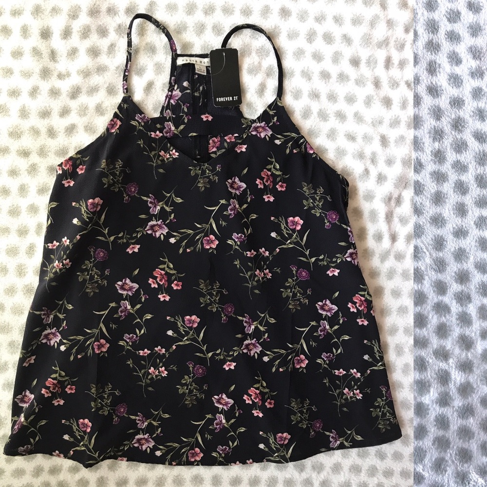 Navy blue floral tank top - large